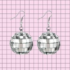 -Hypoallergenic stainless steel hooks. Comes with a rubber backing -2" x 1" Earrings Weird, Disco Ball Earrings, Weird Earrings, Hearts Playing Cards, Pink Cowboy Hat, Earrings Funky, Pop Culture Gifts, Weird Jewelry, Swift Concert