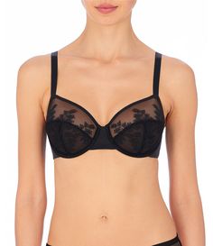 From Natori, this bra features:Underwire braFull coverageFlat, stretch embroidery and stretch fabricFully adjustable strapsAsian inspired embroidery3-piece cup offers support and flexible fitCups are finished with soft elastic neckline2-ply sling on inner cup offers liftEmbroidered bottom cup Wide backs with encased elastic Hook & eye back closureNylon/elastane/polyesterHand wash cold/line dryImported. Black Fitted Nursing Bra With Removable Cups, Fitted Black Nursing Bra With Removable Cups, Elegant Black Nylon Bra, Fitted Nylon Bra With Removable Cups, Elegant Nylon Bra With Padded Cups, Unlined Bra, Hook Eye, Lingerie Collection, Dillard's