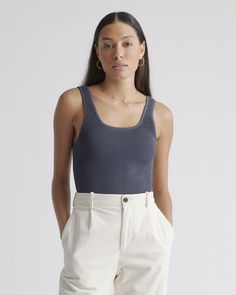 You found it, a tank top that hugs in all the right places. Ottoman stitching gives this tank its structured style and textured feel with the perfect amount of stretch for all-day comfort. Fitted Cotton Ribbed Knit Top, Fitted Ribbed Cotton Knit Top, Cotton Ribbed Knit Top, Ribbed Cotton Knit Top, Ribbed Knit Top For Workwear, Ribbed Knit Tops For Office, Knit Tops With Ribbing For Workwear, Stretch Ribbed Knit Top For Everyday, Knit Ribbed Tops For Workwear