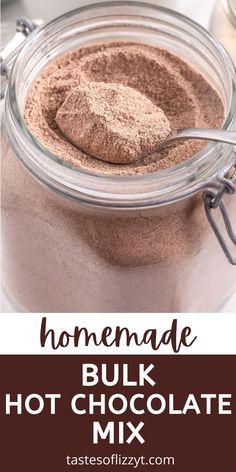 homemade buk hot chocolate mix in a jar with text overlay that reads homemade buk hot chocolate mix