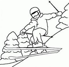 a snowboarder is going down the mountain coloring page