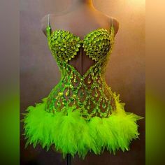 katyaroulette | Dresses | Neon Green Sequin Tulle Strapless Minidress | Poshmark Carnival Attire, Forest Fits, Webcomic Ideas, Hope Scope, Burlesque Accessories, Drag Costume, Neon Green Outfits, Bling Outfits, Neon Green Dress