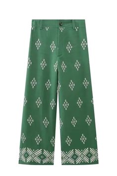 Goodnight Macaroon 'Janice' Embroidered Capri Trousers Wide Leg Embroidery Measurements: XS – Waist 64cm, Length 97cm S – Waist 68cm, Length 98cm M – Waist 72cm, Length 99cm L – Waist 76cm, Length 100cm Machine cold and gentle cycle or hand wash cold Lay flat to dry / do not tumble dry Iron on a low heat setting If you are unsure or need assistance selecting the proper size or color, please contact our Customer Services team and they'll be more than happy to help. Green Straight Pants For Festive Season, Festive Green Straight Pants, Spring Green Embroidered Pants, Embroidered Green Cotton Pants, Green Embroidered Cotton Pants, Green Cotton Capri Pants, Green Cotton Capri Length Pants, Festive Green Embroidered Pants, Traditional Green Bottoms For Spring