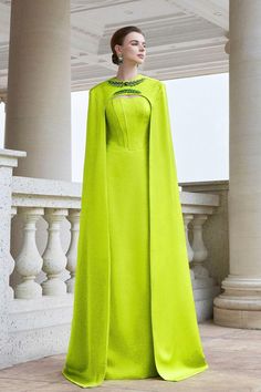 Twilight Cape Stone Silk Floor Length Dress - MEAN BLVD Classy Silk Dress, Draping Fashion Design, Silk Floor Length Dress, Dress With Cape, Vogue Editorial, Cape Gown, Crystal Dress, Mean Blvd, Royal Dresses