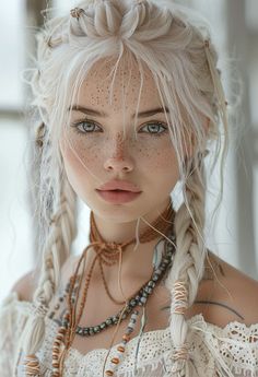 an image of a woman with freckles on her face and braids in her hair