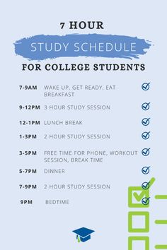 a poster with the words 7 hour study schedule for college students