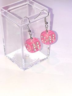 Geek Earrings, Pink Dice, Dnd Gifts, Dice Earrings, Pendulum Earrings, Gamer Girls, Aesthetic Earrings, Weird Jewelry, Caged Necklace