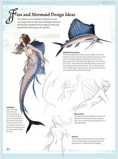 an illustrated book with mermaids and other things to see on the page in it