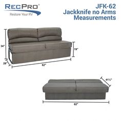 a couch and ottoman are shown with measurements for each piece in the package, which is also labeled jackinfe no arms measurements