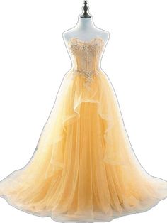 Long Train Dress For Debutante Ball And Prom Season, Long Train Dresses For Debutante Ball During Prom Season, Yellow Ball Gown For Wedding, Long Train Wedding Dress For Prom Season, Organza Prom Dress With Long Train, Yellow Prom Evening Dress With Sweep Train, Yellow Gown For Banquet And Prom Season, Tulle Gown With Detachable Train For Banquet, Yellow Gown For Banquet During Prom Season