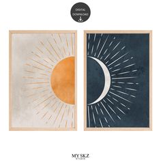 two pictures with the same sun and moon on them