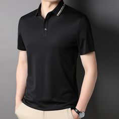 Men's Solid Ice Silk Short Sleeve Polo Shirt
Size Chat： Black T-shirt With Casual Collar For Summer, Classic Black Shirt With Casual Collar, Black Casual Tops For Business Casual, Black Cotton Polo Shirt For Business Casual, Classic Black Polo Collar Shirt, Classic Black Polo Shirt, Black Casual Collar Tops For Business Casual, Black Summer Business Top, Black Summer Tops For Business