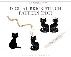 the digital brick stitch pattern is shown with three black cats and one has a gold chain