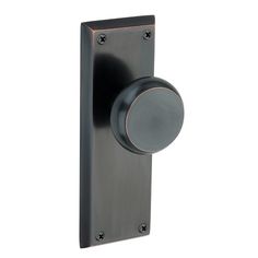 a black door handle with a round knob on the left hand side and an oval button on the right hand side