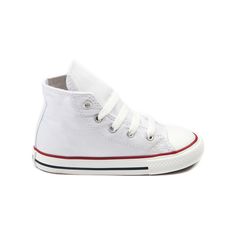 Toddler Converse All Star Hi Sneaker White Non-slip Canvas Shoes For School, Casual High-top Adjustable Sneakers, White Non-slip Lace-up Canvas Shoes, Spring Cotton Sneakers For School, White Cotton Canvas Shoes With Vulcanized Sole, Classic Converse Cotton High-top Sneakers, School Canvas Shoes With Rubber Sole, White Non-slip Sporty Canvas Shoes, White Sporty Non-slip Canvas Shoes