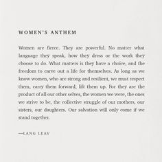 an open book with the words women's anthem written in black on white paper