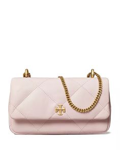 Tory Burch - Mini Kira Diamond Quilted Leather Flap Bag Pink Tory Burch Purse, Rose Salt, Pink Clutch Bag, Purse Aesthetic, Shoulder Bag Pink, Pink Handbag, Tory Burch Purse, Pink Shoulder Bag, Bow Bag