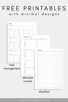 three free printables with minimal designs for plannering and organizing, including tasks