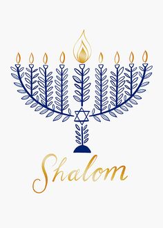 a menorah with candles and the word shalon on it