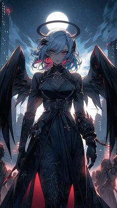 Fallen Aasimar Female, Fallen Angel Female, Anime Goddess Art, Angel Of Darkness, Dark Girl, Epic Drawings, Female Character Concept, Anime Artwork Wallpaper, Art Anime