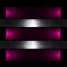 three metal bars with pink lights in the middle and one on each side, against a black background