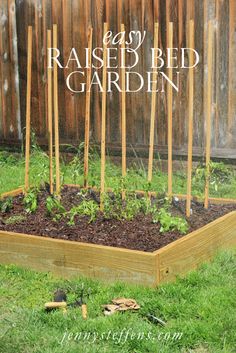 a raised bed garden is shown with the words easy raised bed garden