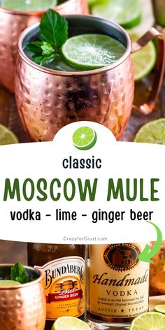 moscow mule cocktail with lime and ginger beer