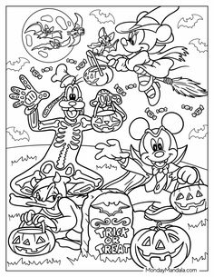 mickey mouse halloween coloring pages with pumpkins and jack - o'- lanternes