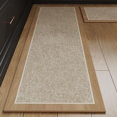 two rugs on the floor in a kitchen