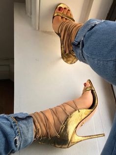 LARA GOLD LACE-UP SANDALS – Monika Chiang Stylist Outfit, Lace Up High Heels, Velvet Lace, Evening Shoes, Gold Lace, Lace Up Sandals, Gold Texture, Gold Leather, Leather And Lace