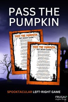 Printable Haunted House Pass the Pumpkin Game - Rhyming Story for Older AudiencesGrab this spooky and entertaining printable "Pass the Pumpkin" game designed for older audiences who love a thrilling twist to the classic left-right game! Perfect for Halloween parties, family gatherings, or just a spooky night in with friends. This unique printable game will have everyone on the edge of their seats as they pass the pumpkin (or gift that is wrapped in a pumpkin shape) and follow along with a haunti Halloween Gift Exchange Game, Prizes For Pumpkin Carving Contest, Halloween Class Party Decorations, Halloween Treasure Hunt Clues For Kids, Pass The Pumpkin Game, School Halloween Party Games, Fall Party Games For Adults, Halloween Games For Kids Party, Halloween Class Party Ideas