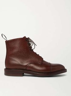 KINGSMAN + George Cleverley Cap-Toe Pebble-Grain Leather Boots for Men | MR PORTER Classic Formal Boots With Textured Leather, Classic Textured Leather Boots For Formal Occasions, Classic Textured Leather Formal Boots, Classic Textured Calf Leather Boots, Kingsman Suits, Leather Boots For Men, Mens Lace Up Boots, High Quality Boots, Mr P