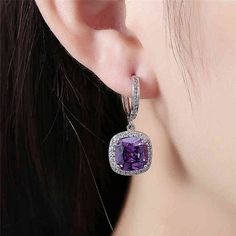 Elegant Purple Evening Jewelry, Elegant Purple Jewelry For Evening, Elegant Purple Drop Earrings, Elegant Purple Cubic Zirconia Crystal Earrings, Elegant Purple Crystal Earrings, Elegant Purple Drop Crystal Earrings, Elegant Cubic Zirconia Hoop Earrings For Party, Elegant Purple Crystal Earrings For Evening, Purple Cubic Zirconia Earrings For Party