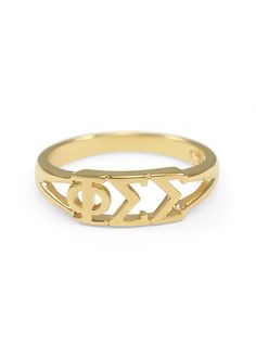 Ring - Phi Sigma Sigma Sunshine Gold Ring Gold Brass Engraved Ring For Promise, Matte Gold 14k Rings For Gifts, Matte Gold 14k Gold Rings For Gift, Adjustable Gold Initial Ring In 14k, Classic Gold Midi Rings For Promise, Gold 14k Promise Midi Rings, Symbolic Gold Stackable Rings As Gift, Classic Gold Stackable Rings As Gift, Symbolic Gold Open Midi Ring