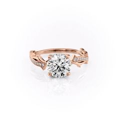 The Pave Twig RG R Twig Engagement Ring, Round Moissanite Engagement Ring, Nature Inspired Engagement Ring, Colored Engagement Rings, Lab Diamond Engagement Ring, Round Engagement Rings, Rose Gold Wedding Bands, Engagement Rings Round, Yellow Gold Setting