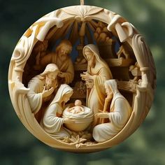 an ornament depicting the birth of jesus