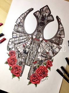 Millenium Falcon Drawing, Doctor Who River Song, Falcon Drawing, Star Wars Tattoo Sleeve, Falcon Tattoo, Millenium Falcon, Star Wars Love, Star Wars Tattoo, For Journal