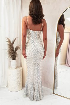 Longoria Sequin Gown | Silver Glitter Dress Long, Bodycon Gown, Gown Gold, Womens Fancy Dress, Sequin Formal Dress, White Prom Dress, Sequin Design, One Shoulder Gown, Sequin Gown