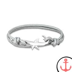 Shark Bracelet Adjustable Nautical Jewelry For Beach, Nautical Style Adjustable Jewelry For Beach, Adjustable Silver Bracelets With Ocean-inspired Style, Adjustable Silver Bracelet With Ocean-inspired Style, Adjustable Silver Ocean-inspired Bracelets, Silver Adjustable Ocean-inspired Bracelets, Nautical Anchor Bracelets As Gift, Nautical Anchor Bracelet As Gift, Nautical Anchor Bracelet Gift