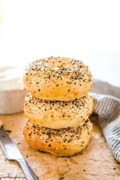 three bagels stacked on top of each other