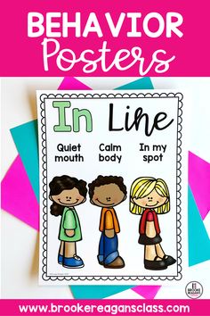 behavior posters with the words in line and an image of two children standing next to each other