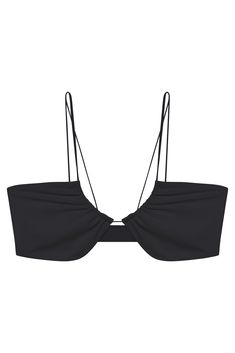 The MicroThe Micro Kora bungee bikini top is a bust hugging bikini top featuring double micro bungee-cord straps that split at the back. DETAILS Lined Seamless Stitch XS: A cup S: Full A cup to small B cup, Medium: Full B cup to small C cup, Large: Full C or D cup Made in California 78% NYLON, 22% Lycra Spandex FIT Fits true to size Model wears size small Model is 5”7” / 170cm, Bra Size 32B, Bust 32 / 82cm, Waist 24 / 60cm, Hips 34 / 87cm CARE Hand wash, lay flat to dry Chlorine, oil and cream r Small B, Bungee Cord, B Cup, C Cup, Bra Sizes, Lay Flat, Split, Hand Wash, Black And White