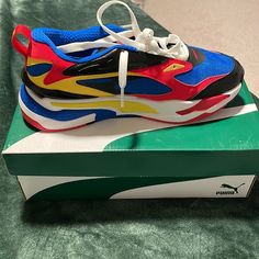 Rs-Fast Limits Jr Multi Color Brand New Never Worn Multicolor Puma Sneakers For Jogging, Yellow Puma Running Sneakers, Yellow Puma Sneakers For Running, Puma White Sneakers, Puma High Tops, Puma Rs X3, Puma Vikky, Trainers Girls, Puma Classic