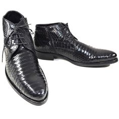 Made In Italy Python Leather Upper Leather Lining Rubber Anti-Slip Sole Hand Crafted In Italy Elegant Black Chukka Boots With Round Toe, Elegant Black Chukka Boots With Plain Toe, Elegant Black Plain Toe Chukka Boots, Black Leather-lined Chukka Boots For Formal Occasions, Elegant Black Chukka Boots For Business, Black Leather Sole Semi-formal Boots, Black Leather Formal Chukka Boots, Pointed Toe Boots With Textured Sole For Formal Wear, Formal Boots With Textured Sole And Pointed Toe