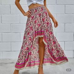 This Summer Boho Skirt Has Sexy Waist And Its Asymmetrical Front Gives It A Sexy Look. Measurement: Size S - Waist 64 , Hip 126, Length 51-106 Size M - Waist 68, Hip 130, Length 51-106 Summer Prints Fashion, Floral Print Maxi Skirt, Printed Long Skirt, African Print Skirt, Hippie Top, Night Club Dress, Elastic Waist Dress, Chic Skirts, Womens Maxi Skirts