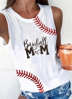 Lasaky - Baseball Print Sleeveless Shirt Baseball Mom Tank Top, Baseball Tanks, Baseball Fashion, Mom Tank Tops, Baseball Print, Baseball Women, Baseball Mom, Active Wear Outfits, Sleeveless Vest