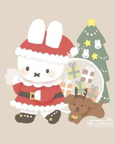 a christmas card with a santa claus and a teddy bear