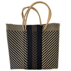 Oaxaca 100% Recycle Tote - SOLOLI Black Beach Bag With Intrecciato Weave, Eco-friendly Handwoven Summer Beach Bag, Eco-friendly Handwoven Square Beach Bag, Eco-friendly Black Woven Beach Bag, Mexican Plastic Woven Bags, Mexican Bag, Recycled Tote, Vegan Bags, Beach Bag