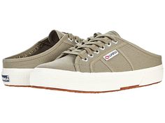 Superga 2402 Mule - Women's Lace up casual Shoes : Green Safari : Set out for a day of adventure with this Superga 2402 Mule. Textile upper in a slip-on mule silhouette. Lace-up closure. Canvas lining. Cushioned footbed provides sustained comfort for all-day wear. Natural rubber, crepe-textured outsole offers traction and durability. Imported. Measurements: Weight: 11 oz Product measurements were taken using size 36 (US Women's 6), width Medium. Please note that measurements may vary by size. We Casual Slip-ons For Outdoor Activities, Spring Outdoor Slip-on Sneakers With Rubber Sole, Casual Sneakers With Textured Footbed For Outdoor, Casual Outdoor Sneakers With Textured Footbed, Cushioned Slip-ons For Spring Outdoor Activities, Cushioned Slip-ons For Spring Outdoor, Spring Outdoor Slip-ons With Cushioned Footbed, Spring Outdoor Sneakers With Textured Sole, Spring Sneakers With Rubber Sole For Outdoor Activities