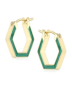 PRICES MAY VARY. 【Unique Design】: Green enamel and gold plating make the womens hoop earrings a good classic combination. With the designed hexagon shape, it is great for solo or stackble style with small studs or mini huggie hoops. 【Hypoallergenic Earrings】: This gold hoop earrings for women are made of brass, enamel and the 925 sterling silver posts, which is friendly to sensitive skin. It is real 14K gold plated, lightweight and the size is 20MM*18MM. 【Great gift choice】: With a gift pouch co Pearl Hoop Earrings, Gift Pouch, Hypoallergenic Earrings, Green Enamel, Hexagon Shape, Everyday Earrings, Gold Enamel, Jewelry Earrings Hoops, Gold Hoop